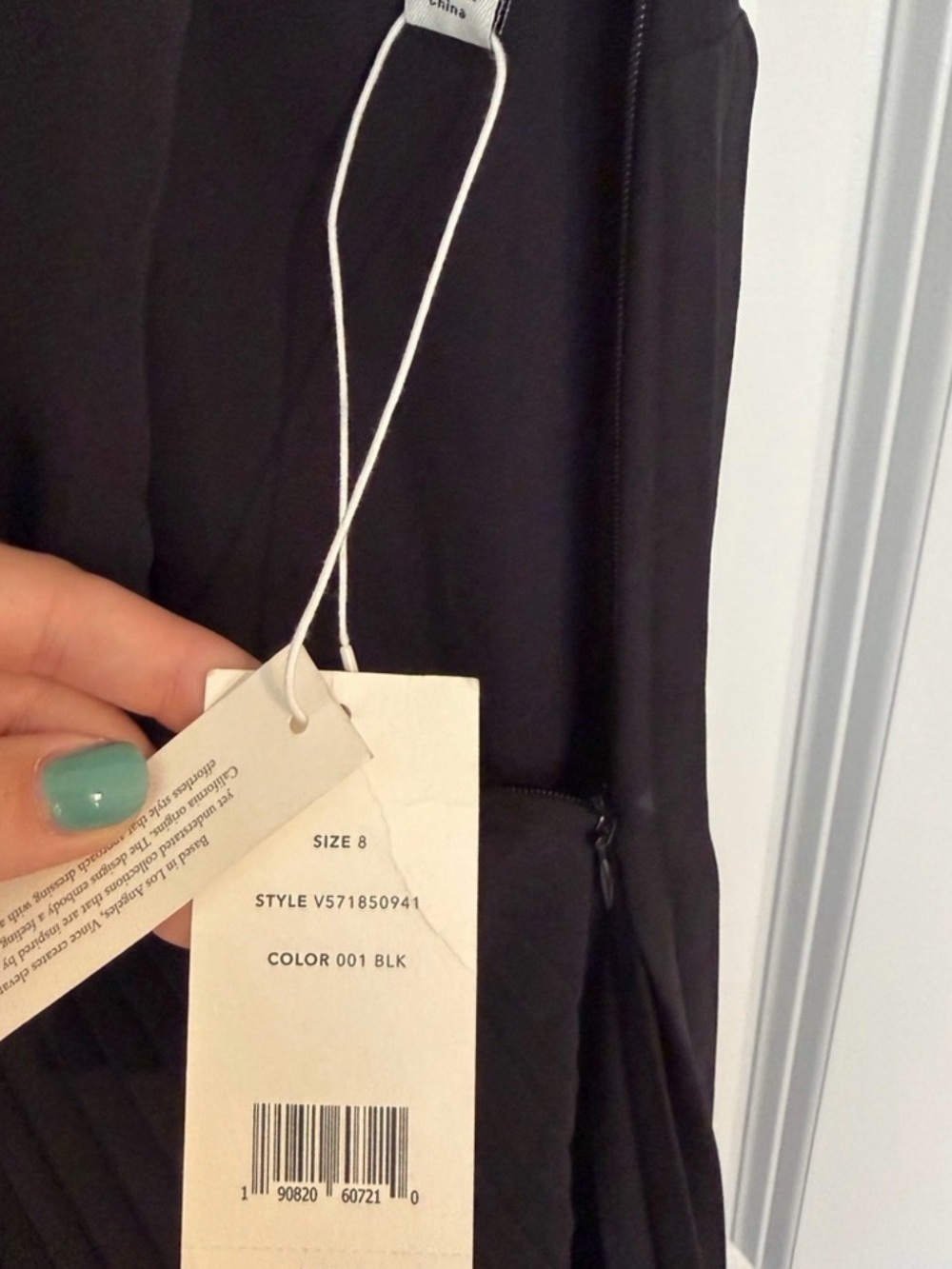 NWT Vince Black Pleated V-Neck Maxi Dress Size 8 - Picture 5 of 6